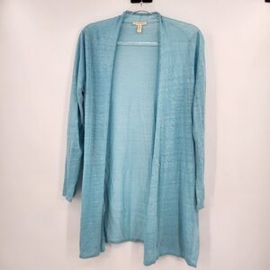 Eileen Fisher Long Sleeve Thin Knit Sweater Cardigan Womens Size Small Turquoise